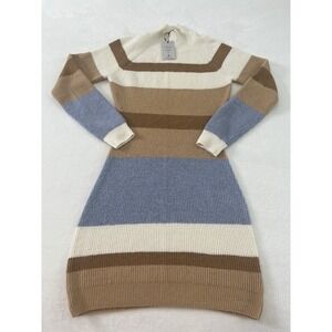 Gypsy Cloud Striped Turtle Neck Long Sleeve Color Block‎ Stretch Mini Dress Sz L